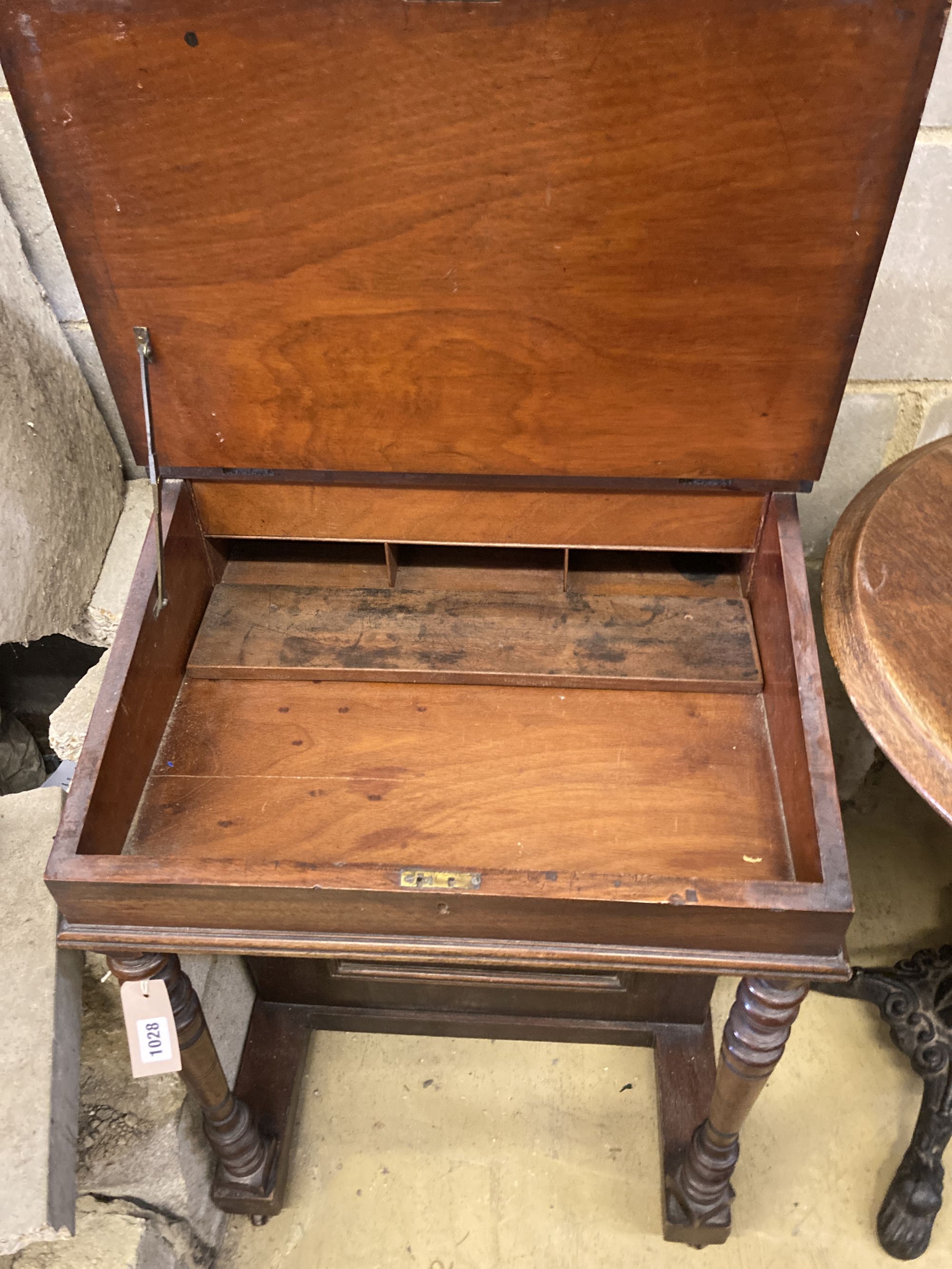 A late Victorian mahogany Davenport, width 53cm, depth 55cm, height 82cm